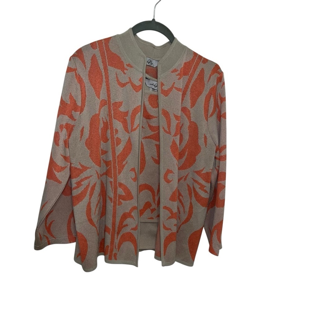 Ming Wang cardigan twinset two piece sweater jacket tank tan medium m